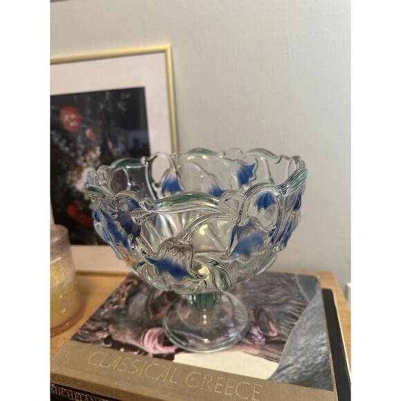 Vintage Mikasa Bluebells Green Blue Pedestal Compote Bowl Candy Dish Catch All - Picture 2 of 5